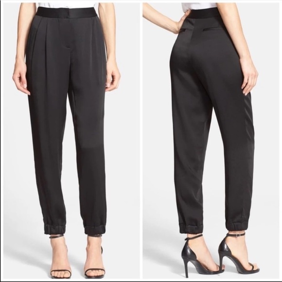 ♠️Kate Spade♠️Uber-Chic Black Cinch Bottom Tuxedo Style Satin Jogger Pants - Picture 9 of 12